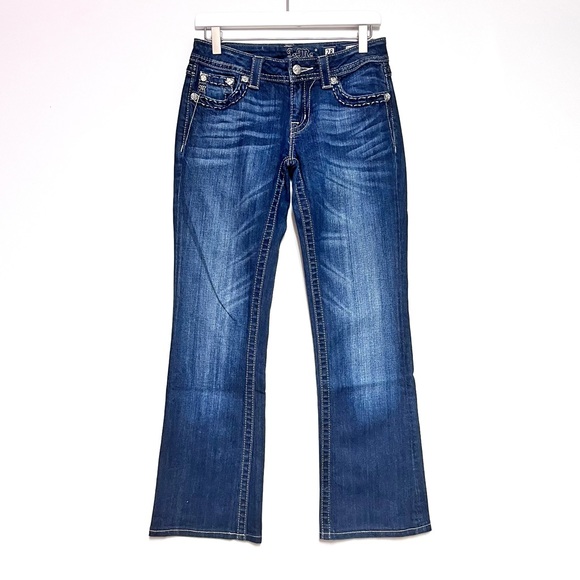 Miss Me Size 28 Boot Cut Flap Pocket Dark Rinse Jeans Y2K 30” Inseam Altered - Picture 3 of 6